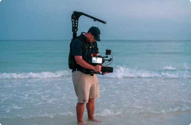 Camera slider with a mounted camera